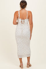 Ivory Floral Ruffle Strap Maternity Midi Dress