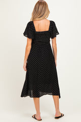Black Polka Dot Smocked Maternity Midi Dress