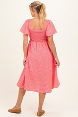 Red Gingham Smocked Maternity Midi Dress