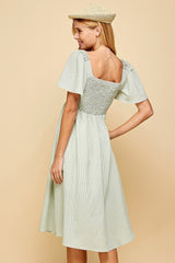 Light Sage Gingham Smocked Midi Dress