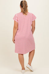Red Striped Flutter Sleeve Maternity Plus T-Shirt Dress
