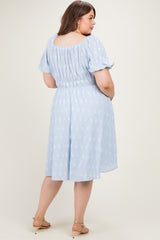Dusty Blue Jacquard Maternity Plus Midi Dress