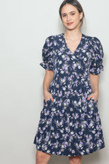 Navy Rose Floral Maternity Wrap Dress