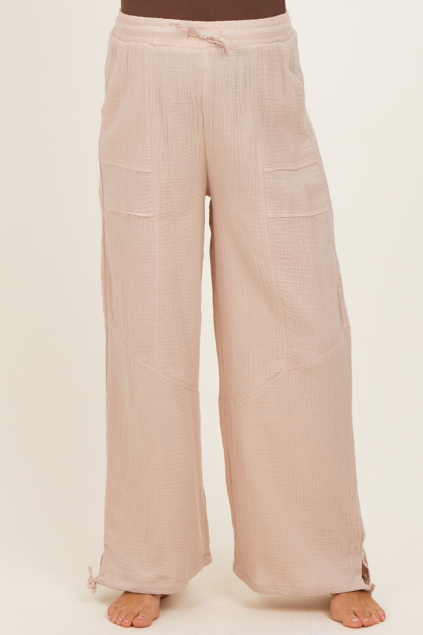 Natural Gauze Cinched Hem Maternity Pants