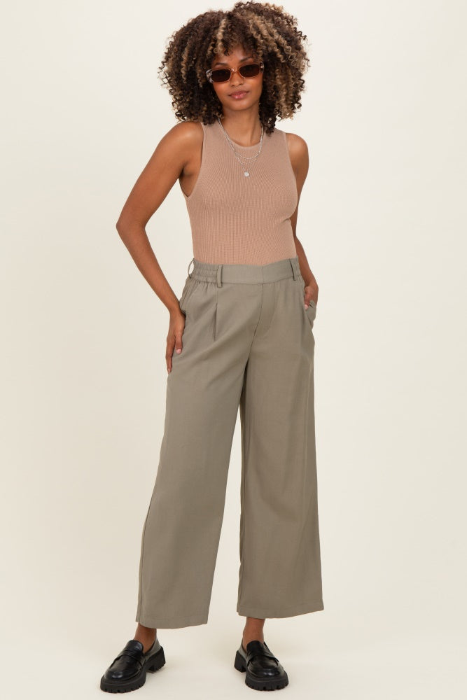 Olive Elastic Waistband Maternity Trousers