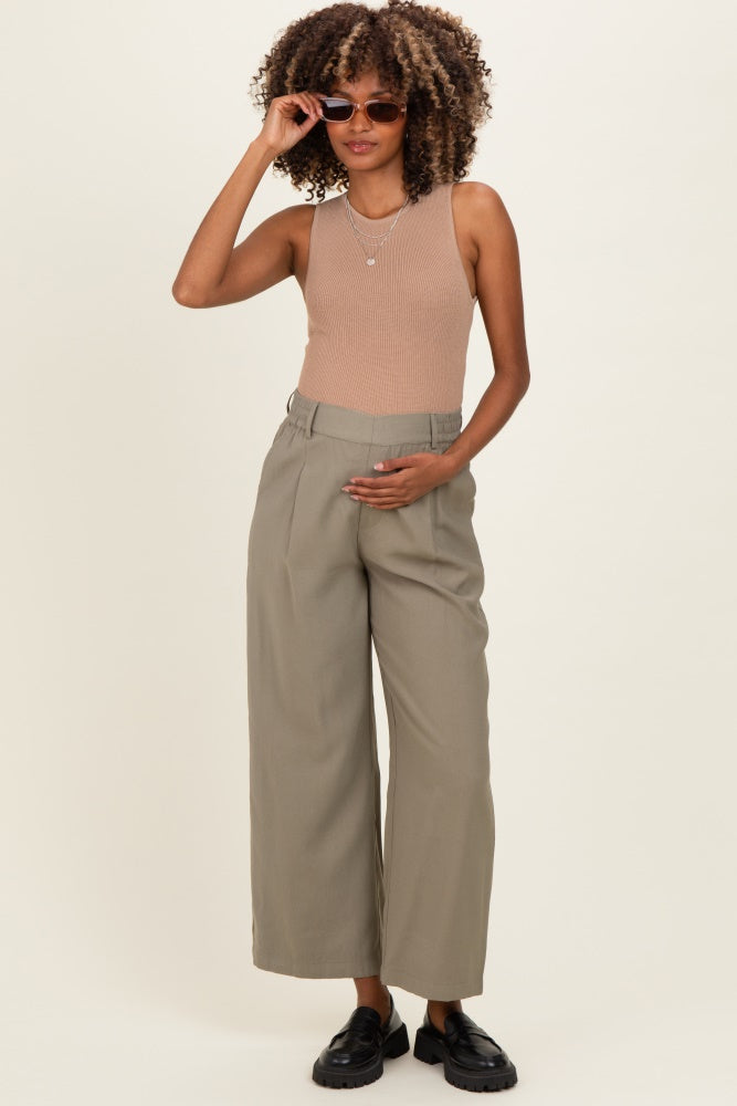 Olive Elastic Waistband Maternity Trousers