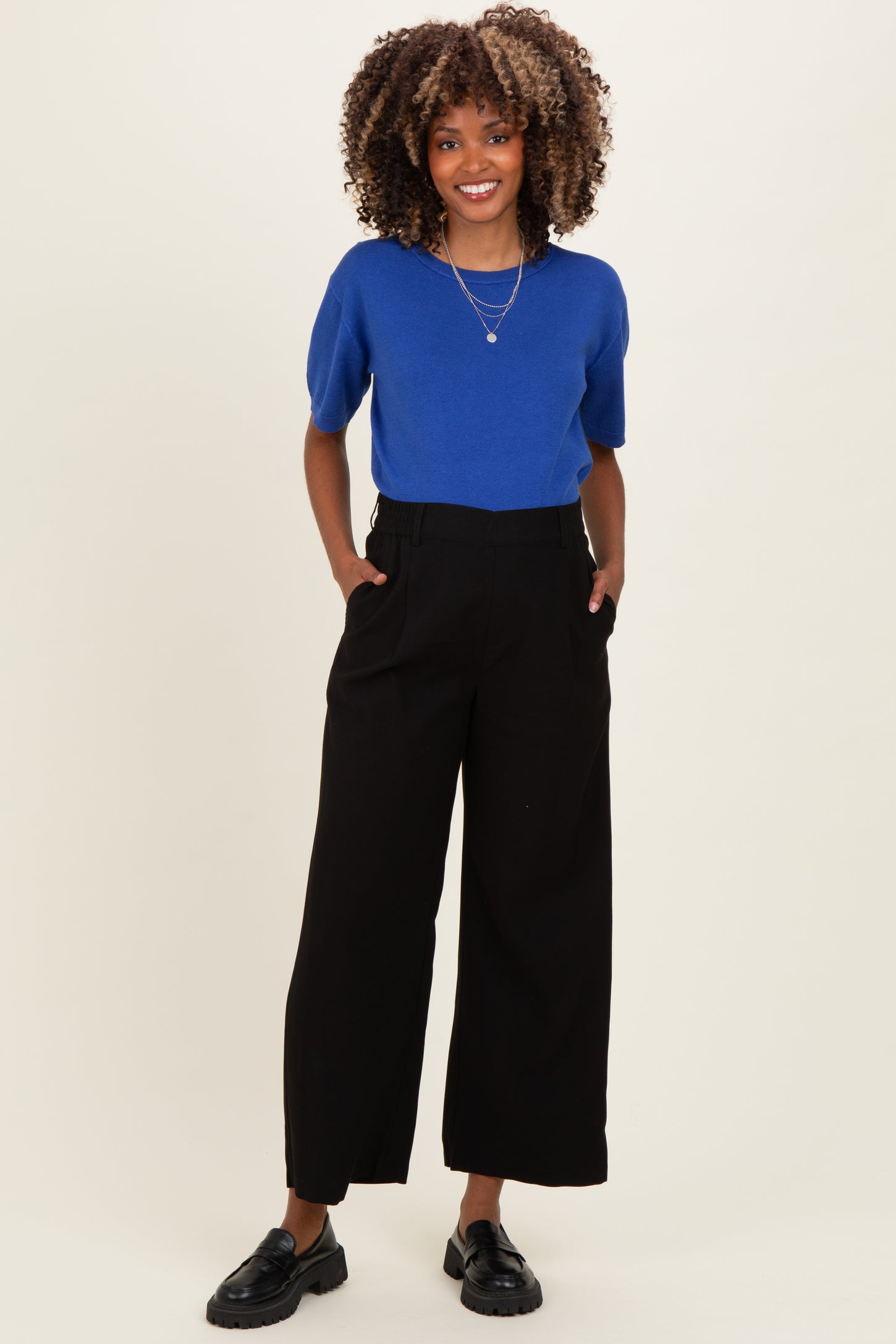 Black Elastic Waistband Maternity Trousers