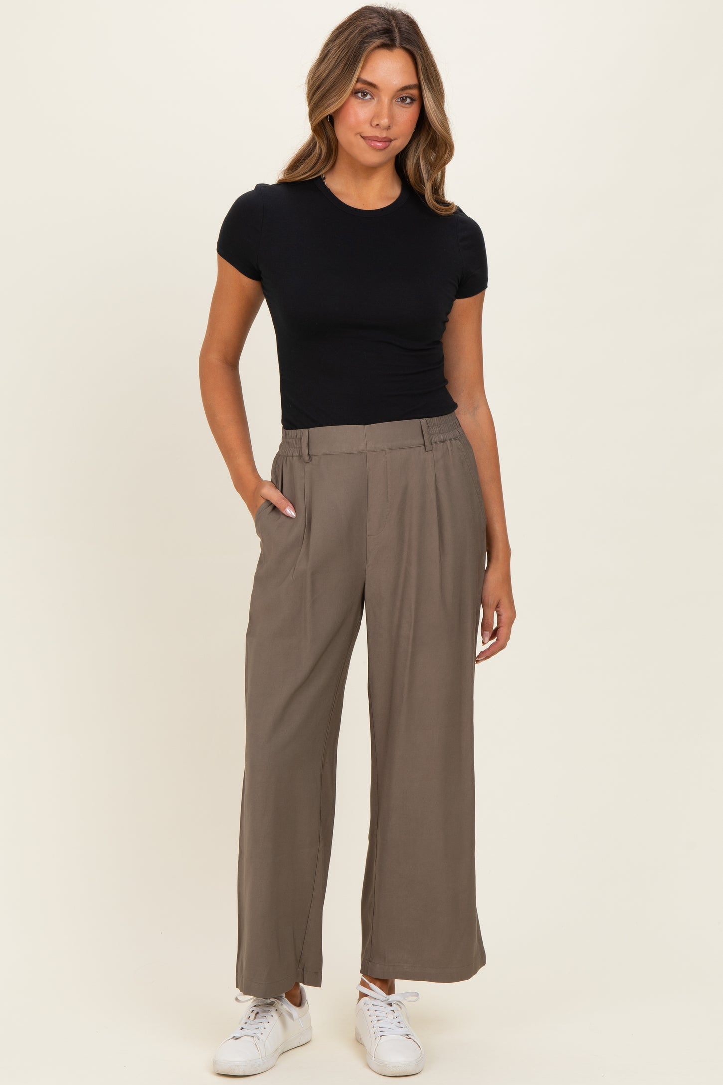 Mocha Elastic Waistband Trousers