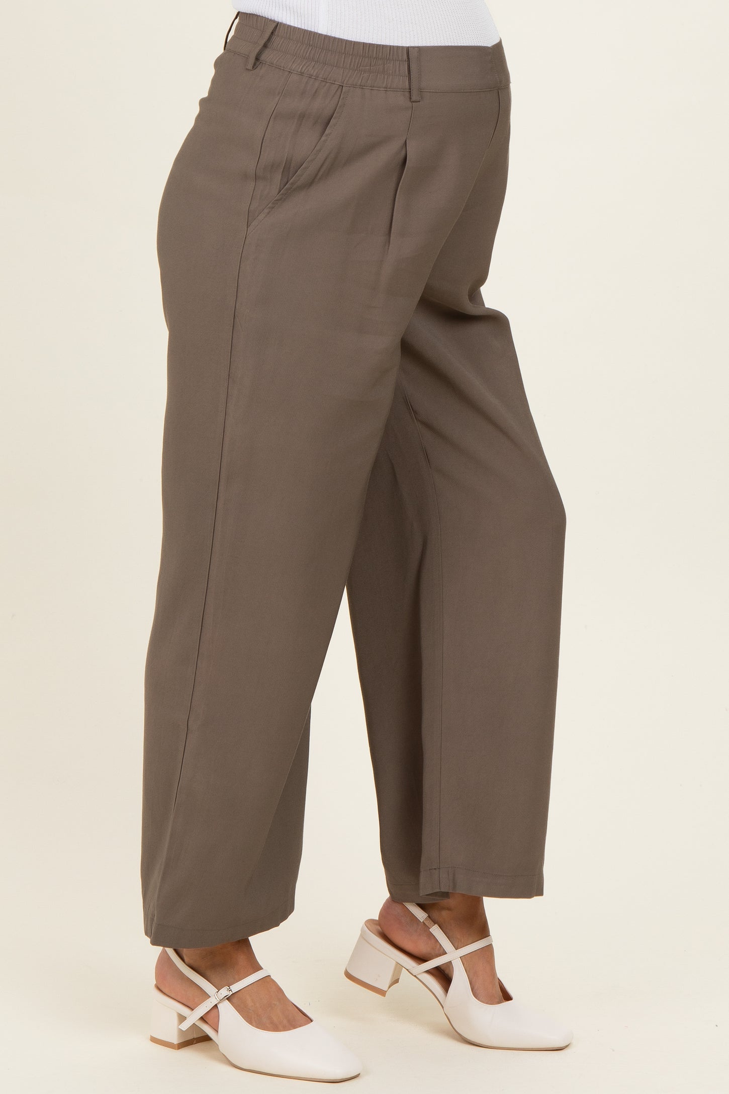 Mocha Elastic Waistband Maternity Trousers