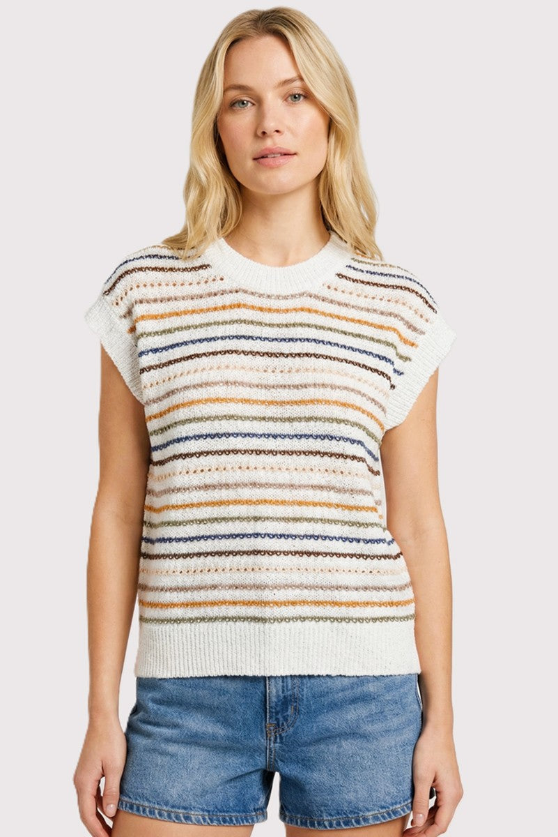 Navy Multicolor Striped Sweater Top