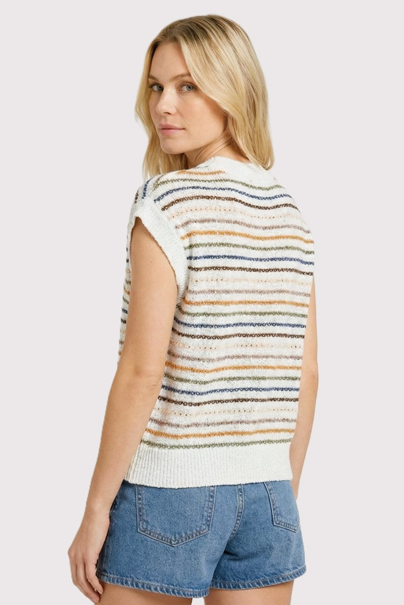 Navy Multicolor Striped Sweater Top