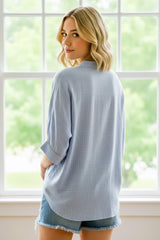 Light Blue Button Down 3/4 Sleeve Blouse