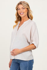 Oatmeal Button Down 3/4 Sleeve Maternity Blouse