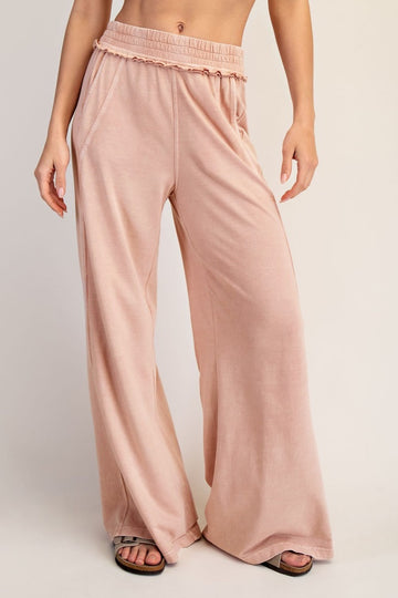 Dusty Pink Mineral Wash Wide Leg Pants