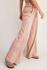 Dusty Pink Mineral Wash Wide Leg Pants