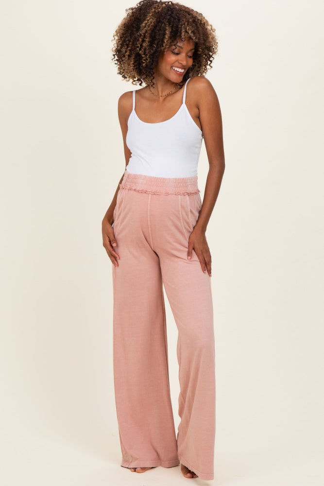 Dusty Pink Mineral Wash Wide Leg Maternity Pants