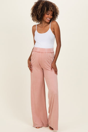 Dusty Pink Mineral Wash Wide Leg Maternity Pants