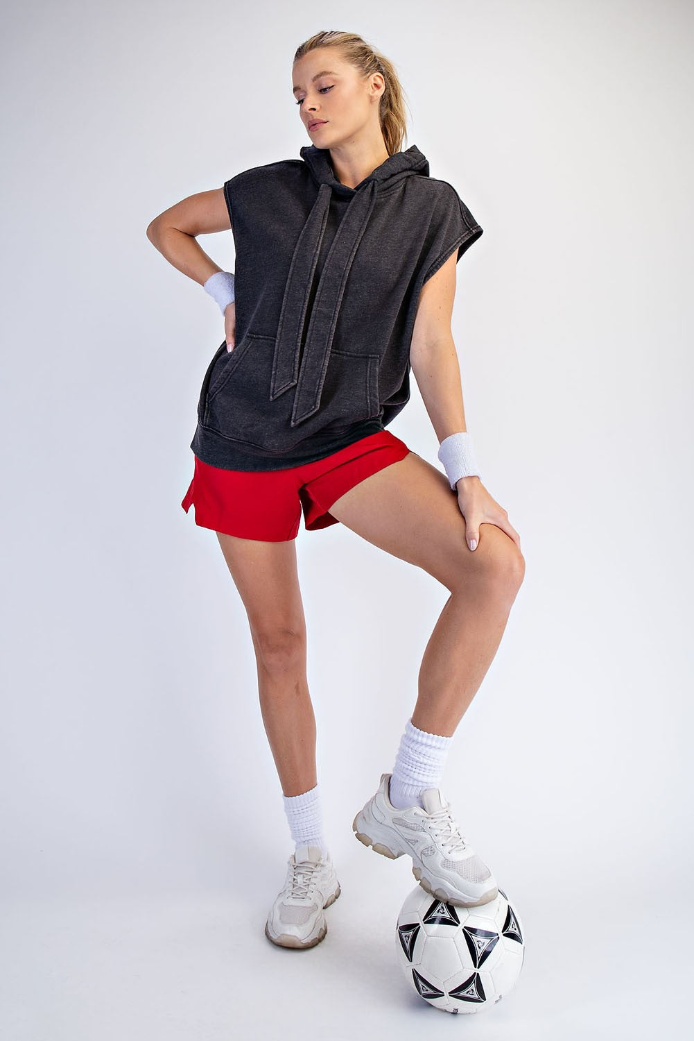 Black Mineral Wash Sleeveless Hoodie