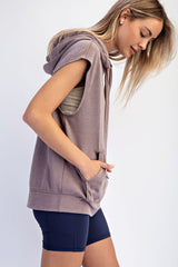 Mocha Mineral Wash Sleeveless Hoodie