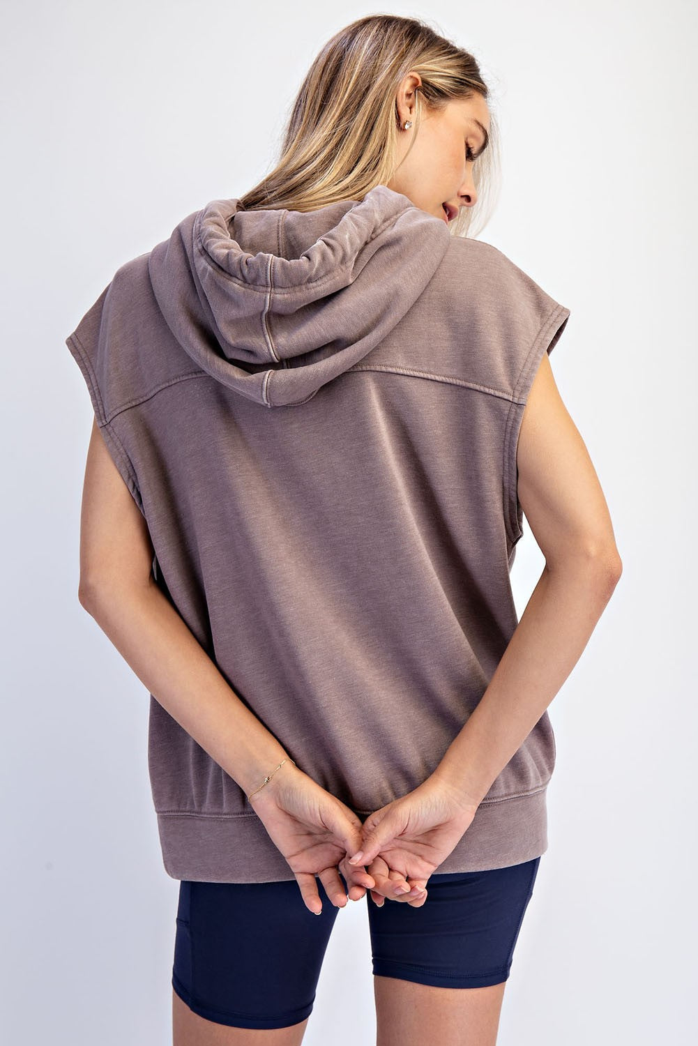 Mocha Mineral Wash Sleeveless Hoodie
