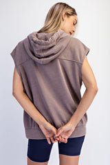 Mocha Mineral Wash Sleeveless Hoodie