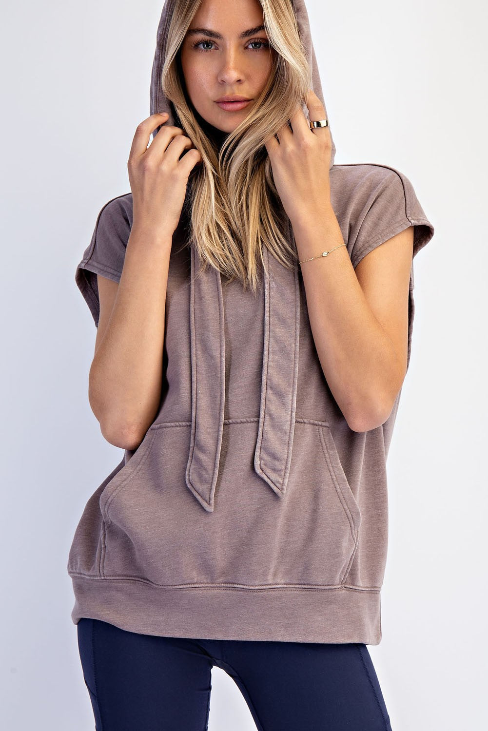 Mocha Mineral Wash Sleeveless Hoodie