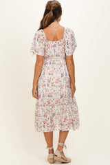 Ivory Floral Flutter Sleeve Maternity Midi Dress
