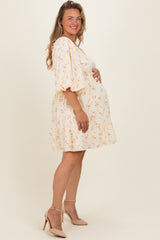 Light Yellow Floral Back Tie Maternity Plus Mini Dress