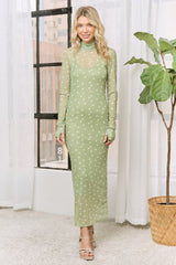 Kiwi Polka Dot Mesh Overlay Maternity Midi Dress
