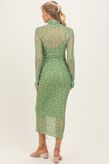 Kiwi Polka Dot Mesh Overlay Maternity Midi Dress