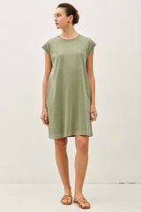 Olive Garment Washed Casual Capped Sleeve Maternity Dress