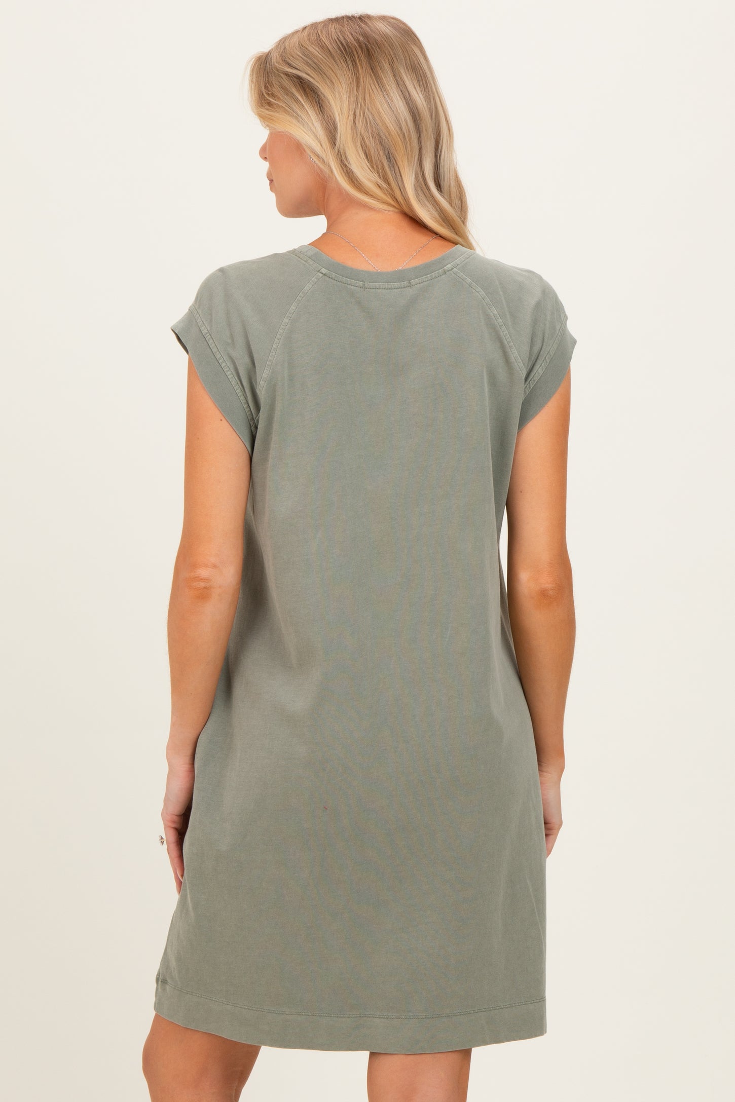 Olive Garment Washed Casual Capped Sleeve Maternity Dress