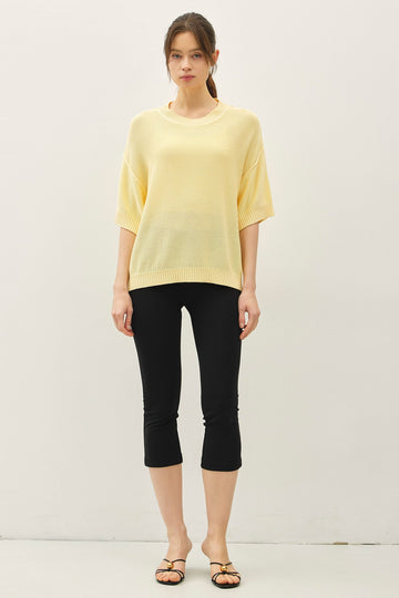 Yellow Oversize Cut Sweater Top With Raw Edge