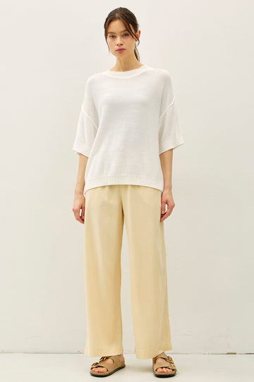 White Oversize Cut Sweater Top With Raw Edge
