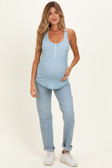 Blue Floral Pointelle Knit Maternity Tank Top