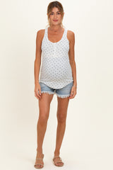 Blue Floral Pointelle Knit Button Maternity Tank Top