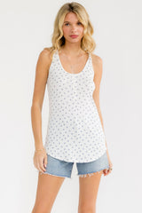 Blue Floral Pointelle Knit Button Tank Top
