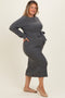 Charcoal Ribbed Tie Waist Maternity Plus Sweater Dress