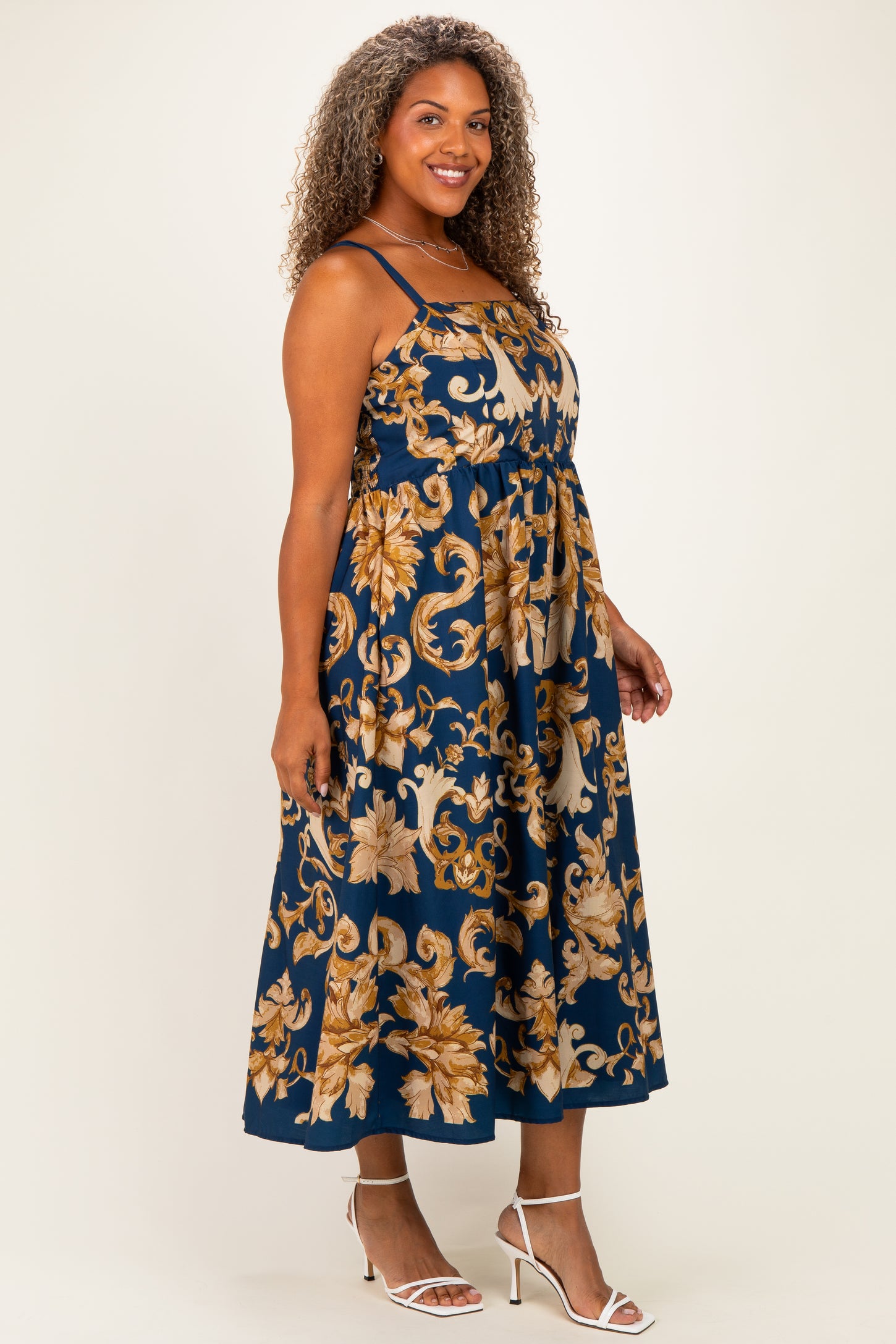 Dark Teal Damask Sleeveless Plus Maxi Dress
