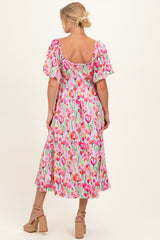 Pink Floral Square Neck Babydoll Maternity Maxi Dress