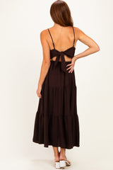 Brown Tiered Cutout Tie Back Midi Dress