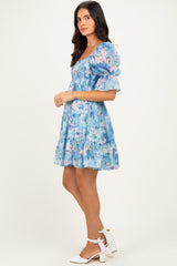 Light Blue Floral Smocked Tiered Mini Dress