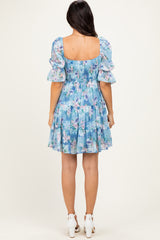 Light Blue Floral Smocked Tiered Mini Dress