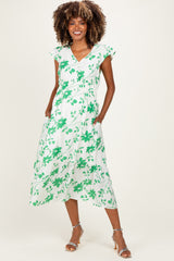 Green Floral Button Detail Maternity Midi Dress