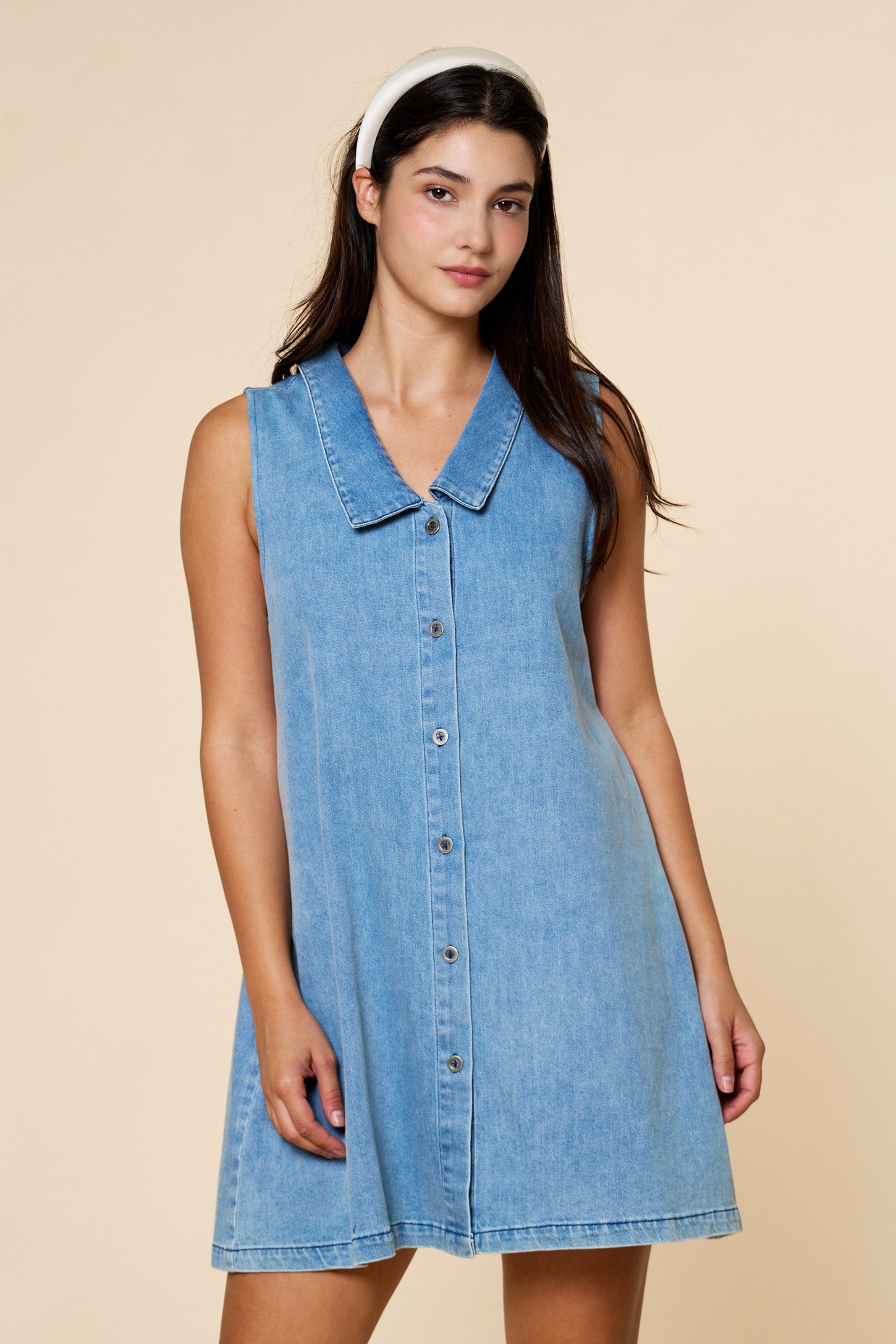 Denim Button Down Mini Shirt Dress