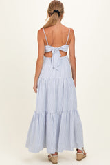 White Striped Cutout Tie Back Maternity Maxi Dress