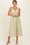 Cream Striped Floral Smocked Waist Midi Dress