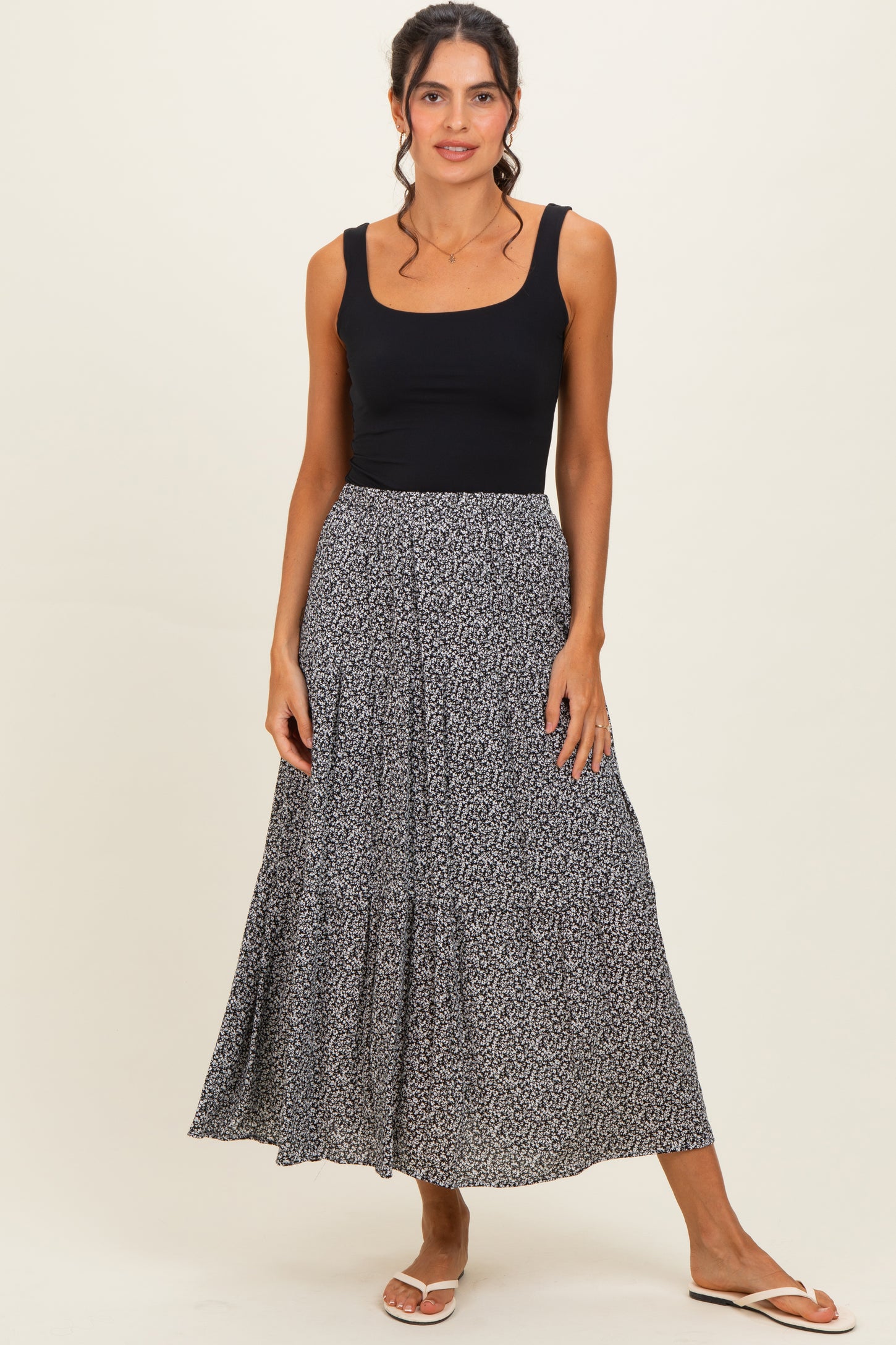 Black Floral Maternity Maxi Skirt