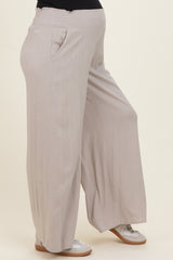 Beige Smocked Waistband Wide Leg Maternity Lounge Pants