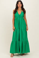 Green Cutout Halter Neck Maternity Maxi Dress